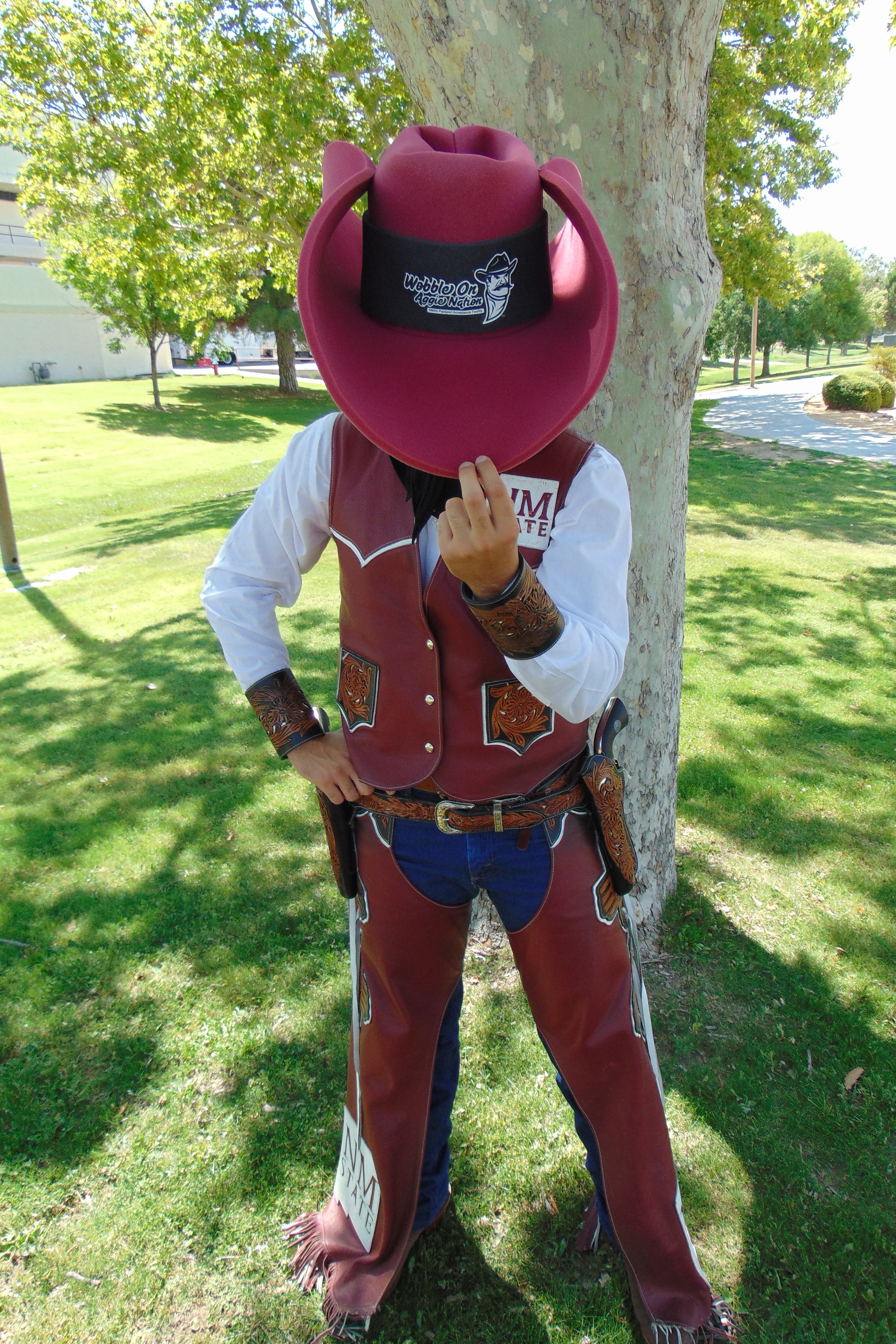 Pistol Pete showing off the foam bucket hat